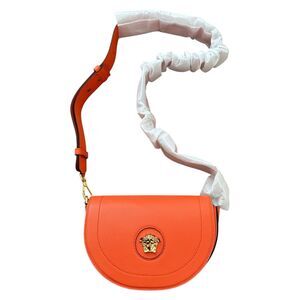 New 2025 Versace Medusa Pebbled Leather Shoulder Bag Orange With COA $1425 MSRP